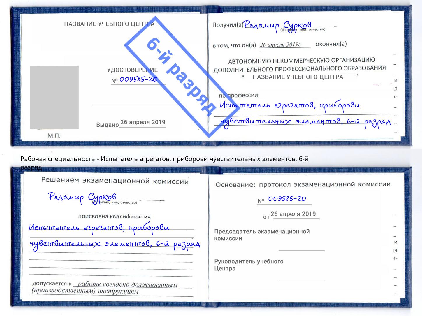 корочка 6-й разряд Испытатель агрегатов, приборови чувствительных элементов Чебоксары