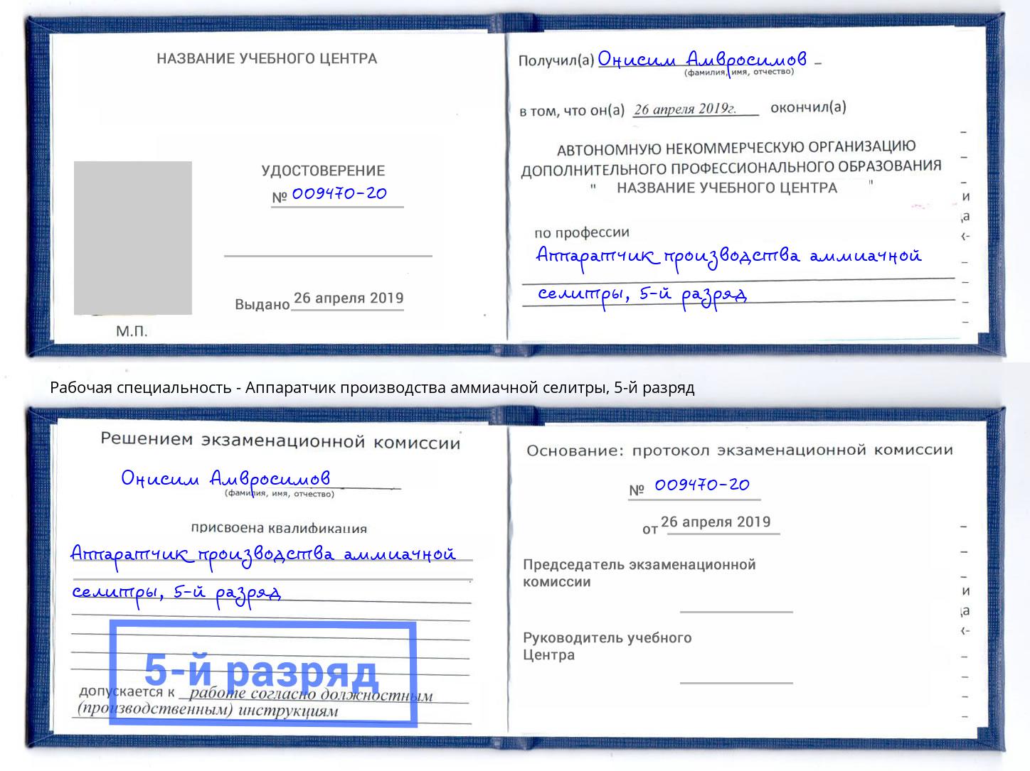 корочка 5-й разряд Аппаратчик производства аммиачной селитры Чебоксары