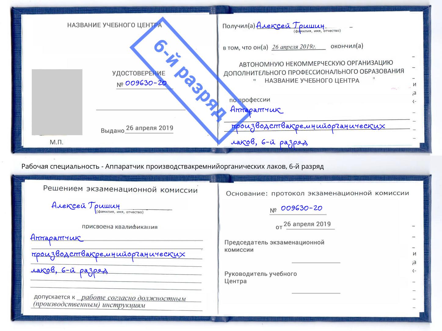 корочка 6-й разряд Аппаратчик производствакремнийорганических лаков Чебоксары