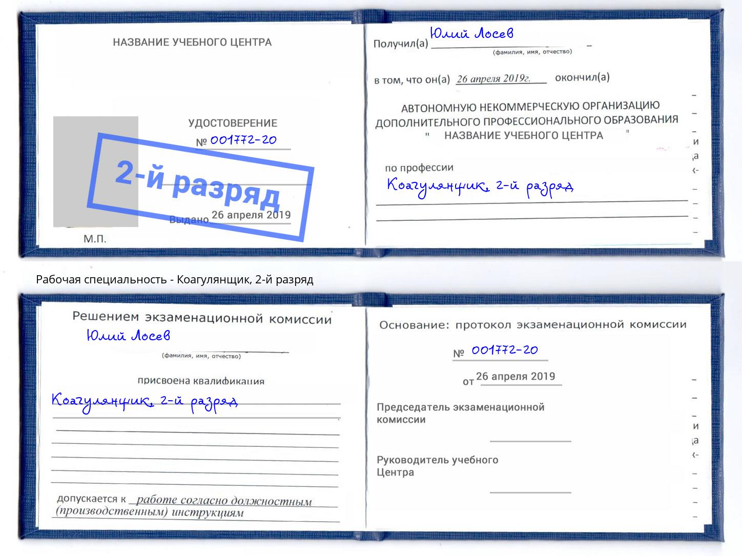 корочка 2-й разряд Коагулянщик Чебоксары