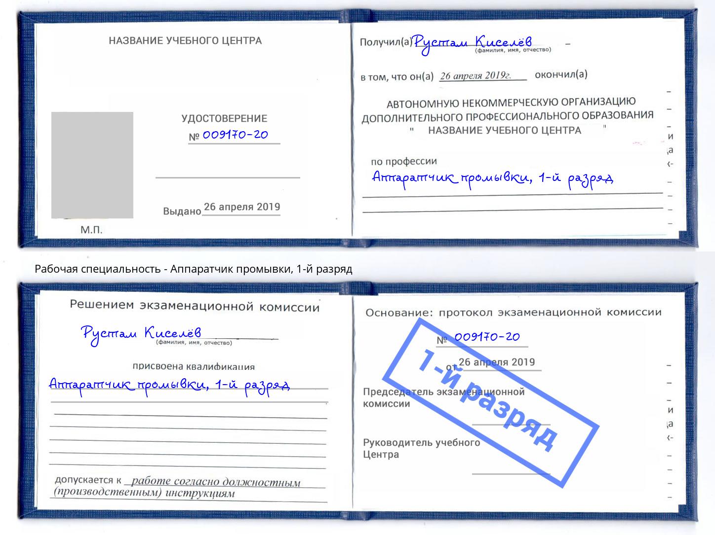 корочка 1-й разряд Аппаратчик промывки Чебоксары