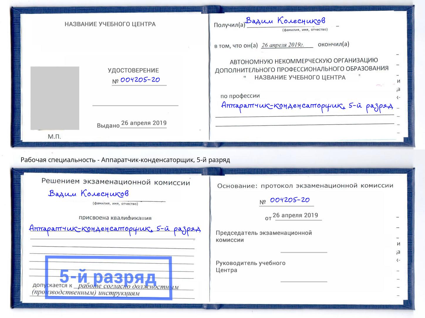 корочка 5-й разряд Аппаратчик-конденсаторщик Чебоксары