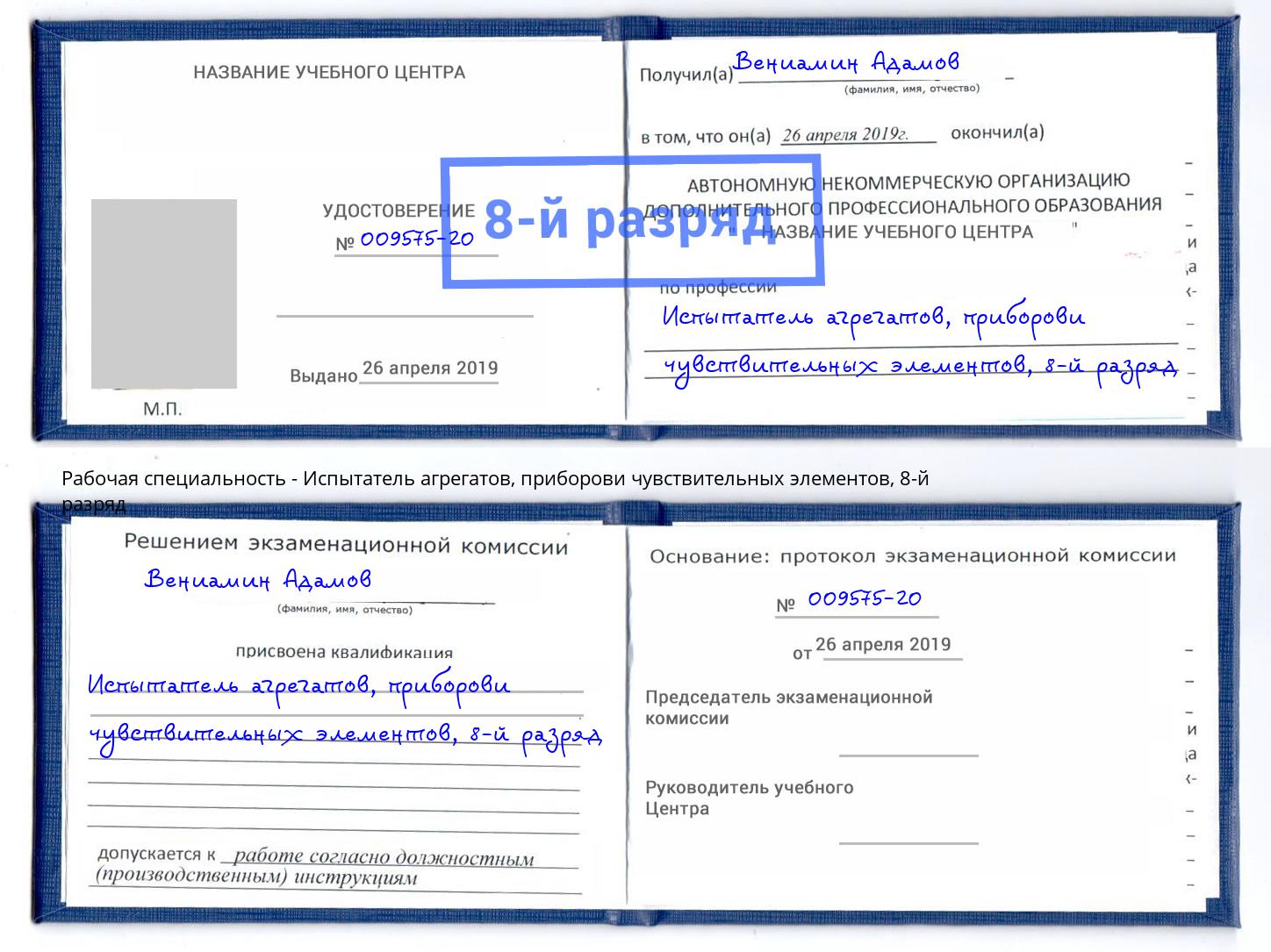 корочка 8-й разряд Испытатель агрегатов, приборови чувствительных элементов Чебоксары