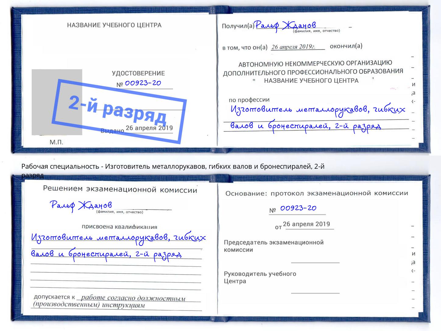 корочка 2-й разряд Изготовитель металлорукавов, гибких валов и бронеспиралей Чебоксары
